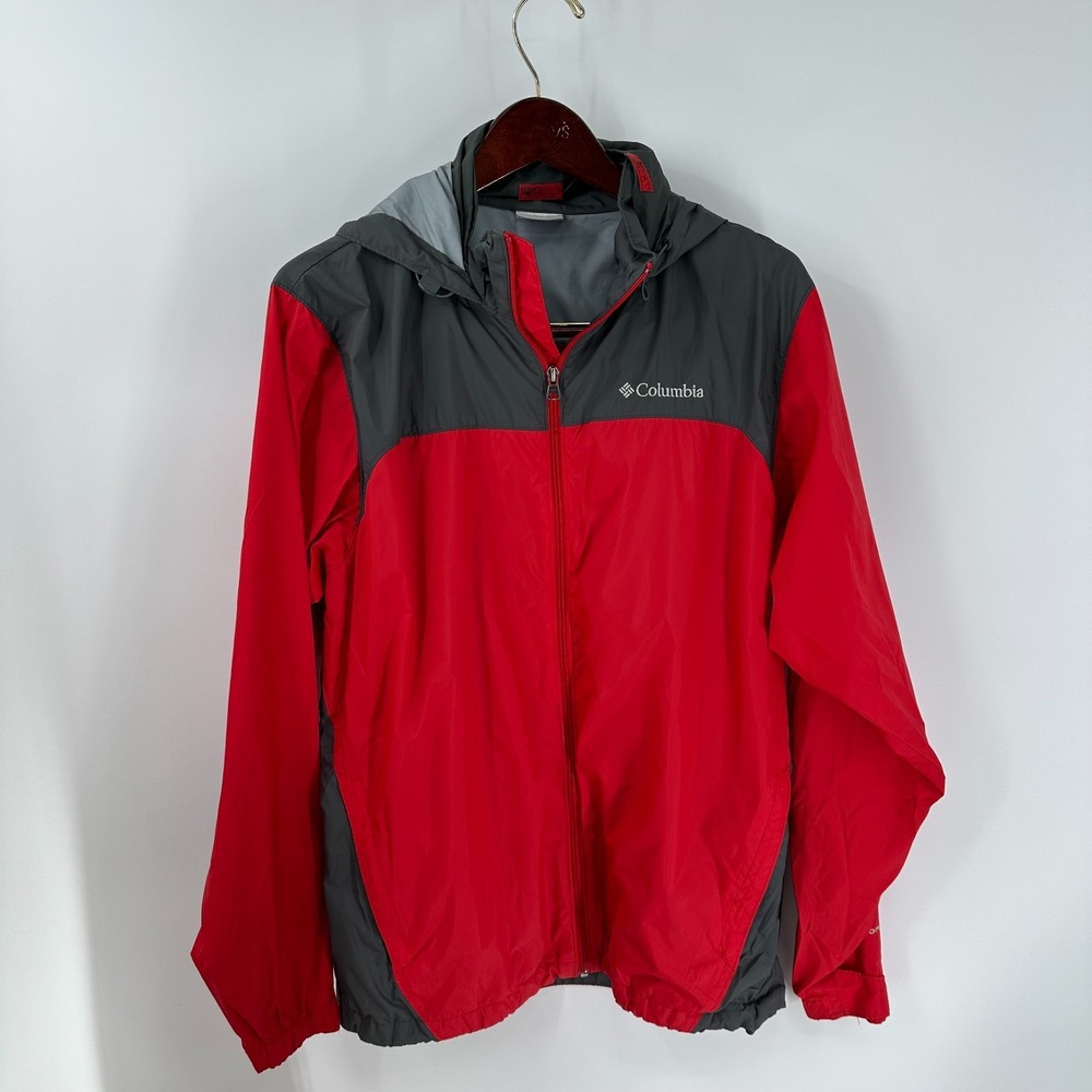 Columbia Full Zip Hooded Colorblock Windbreaker Jacket Red Graphite Size‎ M